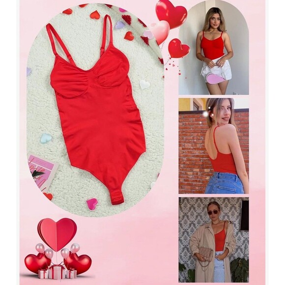 SHAPERX Women's Shapewear Bodysuit Tummy Control Body Shaper Seamless, Red, XS - Picture 4 of 5
